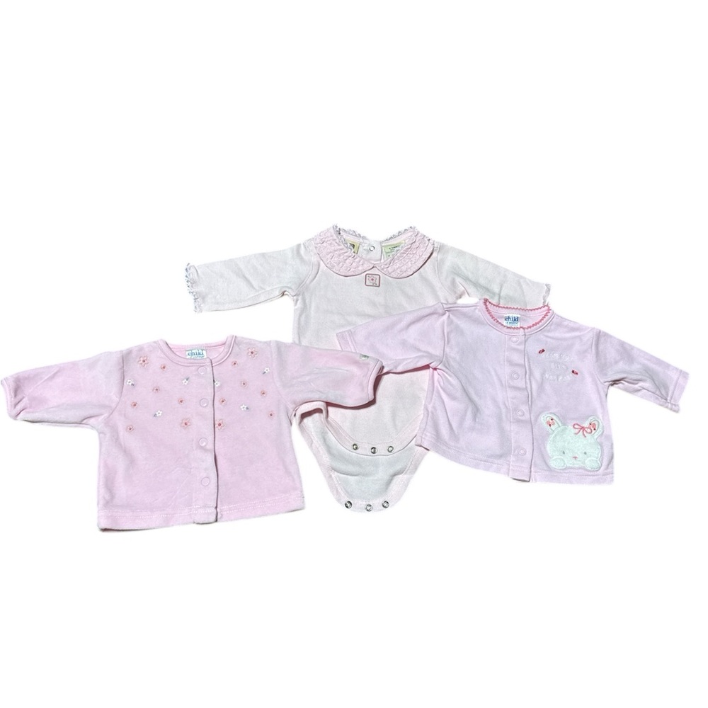 Vintage‎ Faded Glory & Child of Mine Pink Bunny Cotton/Velour bundle NB 0-3M